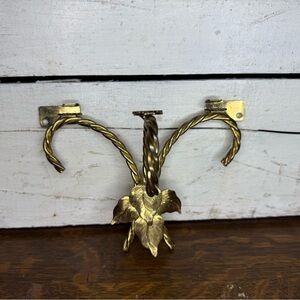Vintage MCM Decorative Leaf Design Brass Wall Bracket, Twisted Cord, Leaves
